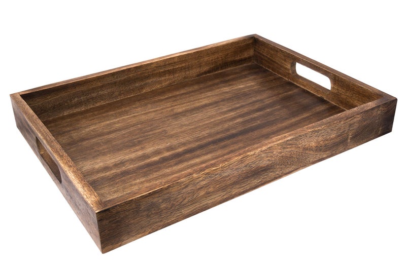 GoCraft Handmade Classic Wooden Tray â€“ Large 16.5" Mango Wood Serving Tray with Handles â€“ Elegant Kitchen & Dining Accessory â€“ Ideal for Breakfast in Bed, Coffee, Tea - Image 1